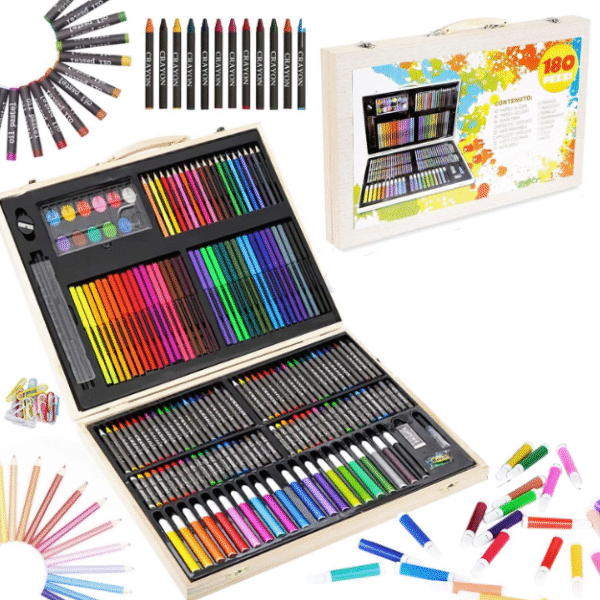 Μεγάλο σετ ζωγραφικής σε ξύλινη βαλίτσα 180 τεμαχίων OEM