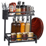 Διώροφο μεταλλικό ράφι οργάνωσης μπαχαρικών, μαύρο OEM