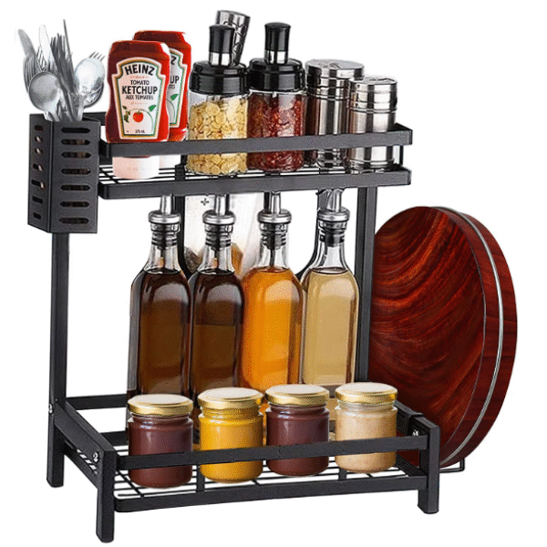 Διώροφο μεταλλικό ράφι οργάνωσης μπαχαρικών, μαύρο OEM