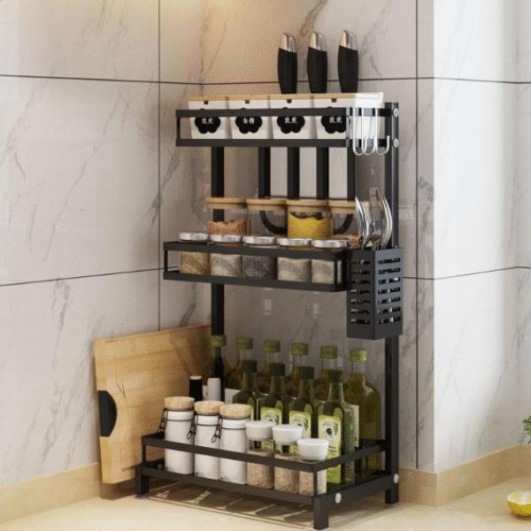 Τριώροφο μεταλλικό ράφι οργάνωσης μπαχαρικών, μαύρο OEM