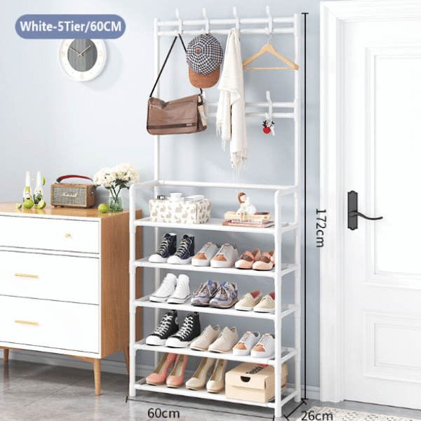 Πολυλειτουργική παπουτσοθήκη και κρεμάστρα 5 επιπέδων λευκή 60 x 172cm 17712-31 OEM