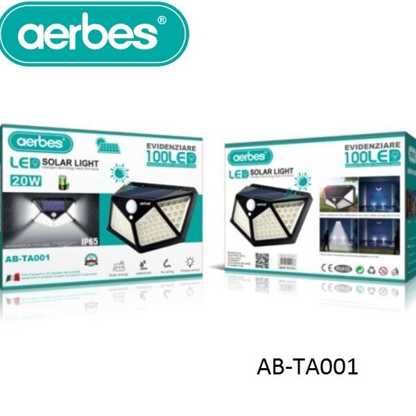 Ηλιακό επιτοίχιο φωτιστικό 100 LED μαύρο 20W AB-TA001 AERBES Aerbes