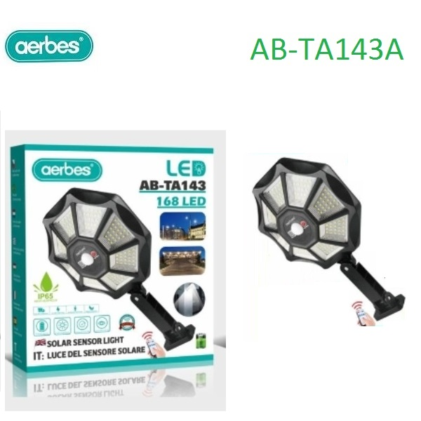 Επαναφορτιζόμενο φως δρόμου 168 LED με αισθητήρα κίνησης και τηλεχειριστήριο AB-TA143 aerbes Aerbes