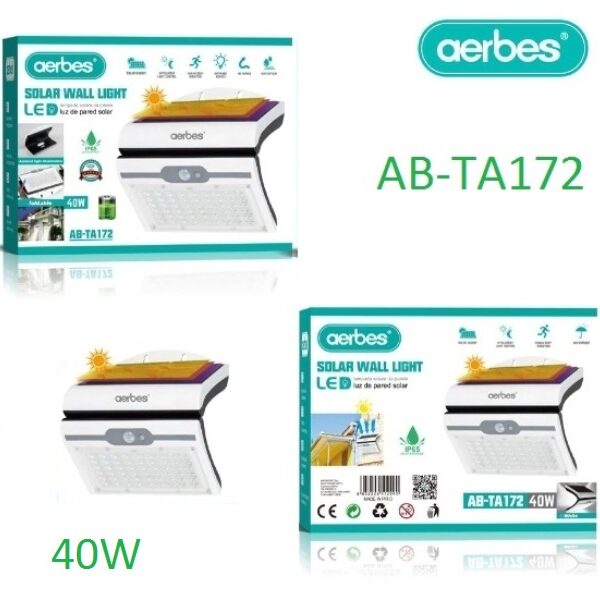 Ηλιακό φωτιστικό τοίχου LED με ανιχνευτή κίνησης 40W λευκό AB-TA172 aerbes Aerbes
