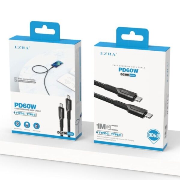 Καλώδιο ταχείας φόρτισης TYPE-C  σε TYPE-C μαύρο D196 EZRA EZRA
