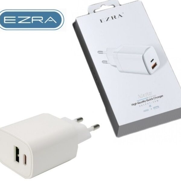 Διπλός φορτιστής με θύρα USB και θύρα Type-C 20W λευκός HC60 EZRA EZRA