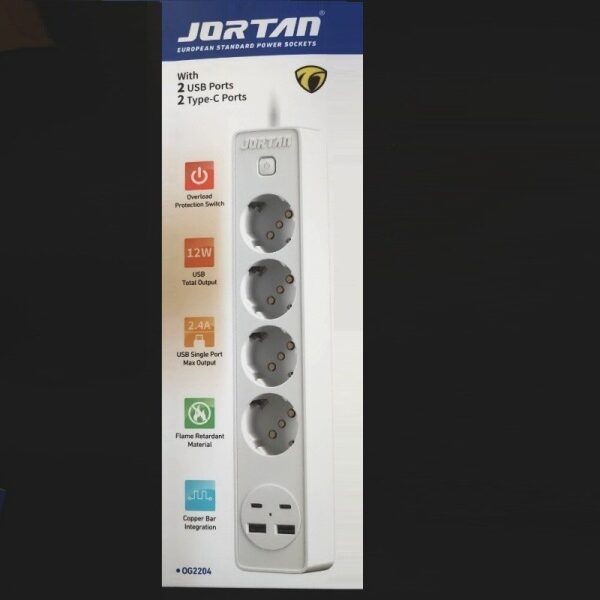 Πολύπριζο 4 θέσεων, 2 θύρες USB , 2 θύρες  Type-C λευκό OG2204 Jortan Jortan