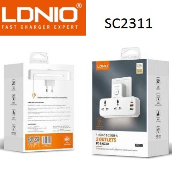 Υποδοχή τροφοδοσίας με διπλή πρίζα και 3 θύρες USB SC2311 LDNIO Ldnio