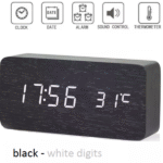 Μεγάλο ξύλινο ορθογώνιο επιτραπέζιο ρολόι μαύρο με λευκά ψηφία OEM