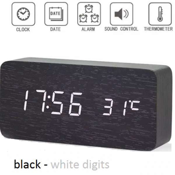 Μεγάλο ξύλινο ορθογώνιο επιτραπέζιο ρολόι μαύρο με λευκά ψηφία OEM