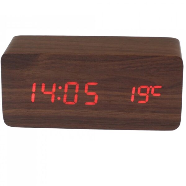 Μεγάλο ξύλινο ορθογώνιο επιτραπέζιο ρολόι σκούρο καφέ με κόκκινα ψηφία OEM
