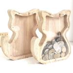 Ξύλινος κουμπαράς σε σχήμα Γάτας μπεζ 34982 OEM