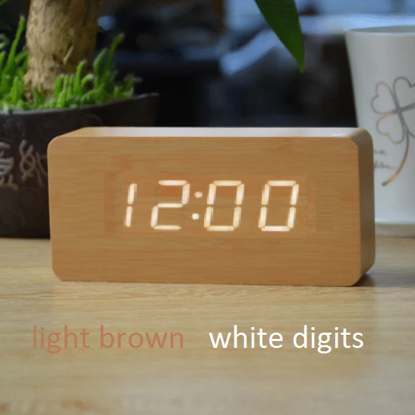 Ξύλινο ψηφιακό ρολόι XL LED ανοιχτό καφέ με λευκά ψηφία OEM
