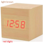 Ξύλινο επιτραπέζιο ρολόι κύβος καφέ ανοιχτό με κόκκινα ψηφία, απομίμηση ξύλου OEM