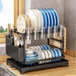 Βάση στεγνώματος πιάτων 2 επιπέδων με αποχέτευση νερού μαύρη OEM