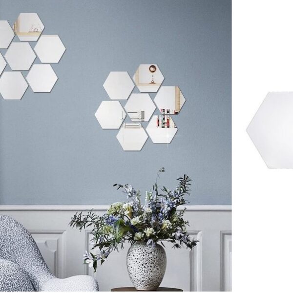 Αυτοκόλλητος καθρέφτης τοίχου εξάγωνος  μικρός 18x15.5εκ OEM - 2 τεμάχια