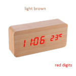 Μεγάλο ξύλινο ορθογώνιο επιτραπέζιο ρολόι ανοιχτό καφέ με κόκκινα ψηφία OEM