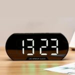 Οβάλ επαναφορτιζόμενο ρολόι καθρέφτης LED Μαύρο-λευκά ψηφία 6099 OEM