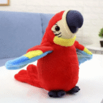 Λούτρινος κόκκινος Παπαγάλος που μιλάει, μιμείται και κουνάει τα φτερά του 22cm OEM