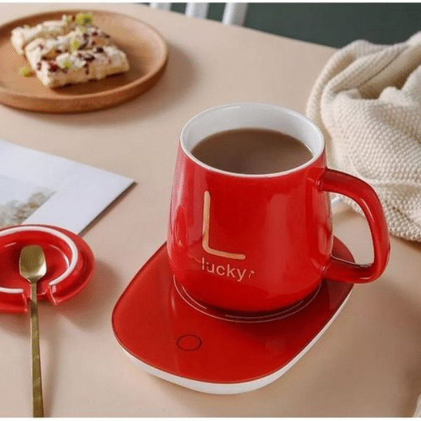 Κουτί δώρου ηλεκτρικό αυτόματο θερμοστατικό σουβέρ usb με κούπα και κουτάλι,  κόκκινο OEM