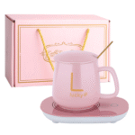 Κουτί δώρου ηλεκτρικό αυτόματο θερμοστατικό σουβέρ usb με κούπα και κουτάλι, ροζ OEM