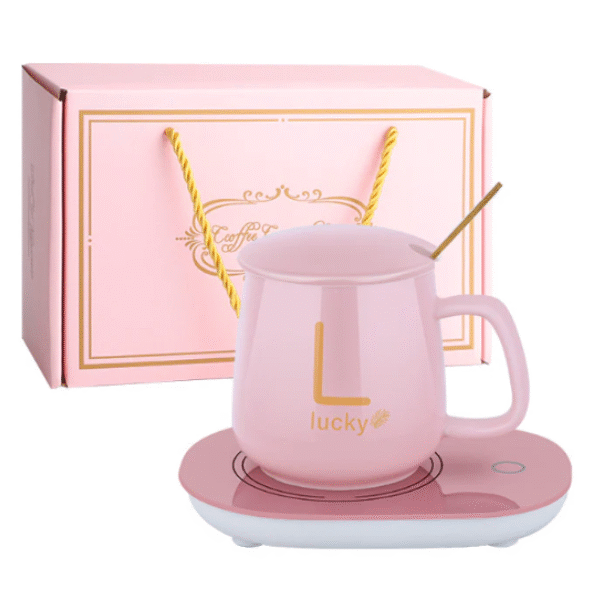 Κουτί δώρου ηλεκτρικό αυτόματο θερμοστατικό σουβέρ usb με κούπα και κουτάλι, ροζ OEM