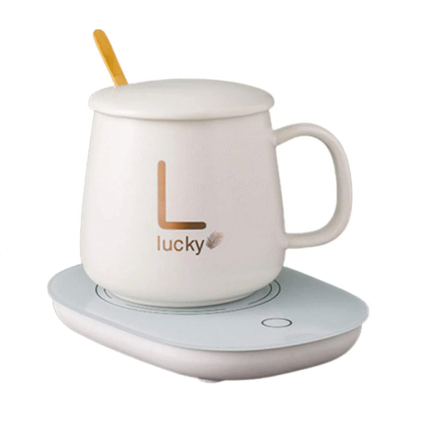 Κουτί δώρου ηλεκτρικό αυτόματο θερμοστατικό σουβέρ usb με κούπα και κουτάλι,  λευκο OEM