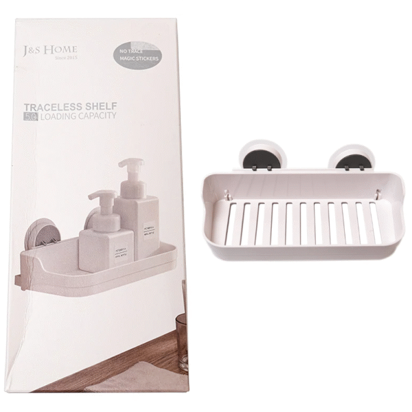 Πλαστικό ράφι τοίχου με αυτοκόλλητα στηρίγματα λευκό  J&S HOME 21403