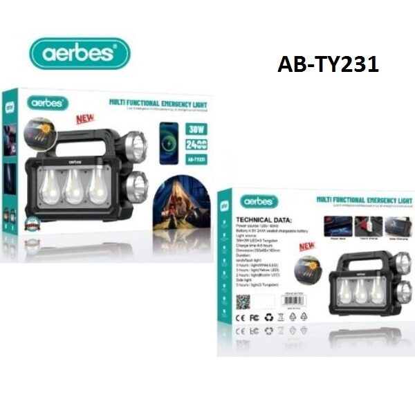 Ηλιακός κι επαναφορτιζόμενος USB φακός LED 30W AB-TY231 AERBES Aerbes