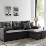 Γωνιακός καναπές κρεβάτι Insta με αποθηκευτικό χώρο γκρι ύφασμα 220Χ85/145Χ85