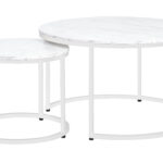 Τραπέζια σαλονιού Chris σετ 2τεμ λευκό μαρμάρου-λευκό 80x48 & 48x42