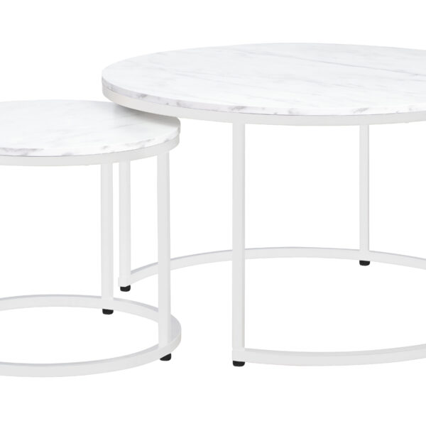 Τραπέζια σαλονιού Chris σετ 2τεμ λευκό μαρμάρου-λευκό 80x48 & 48x42