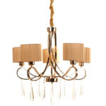 Φωτιστικό κρεμαστό 5 Χ Ε27 Φ68Χ60 εκ. χρυσό με κρύσταλλα και καπέλα - KESKOR 2059/5 GD