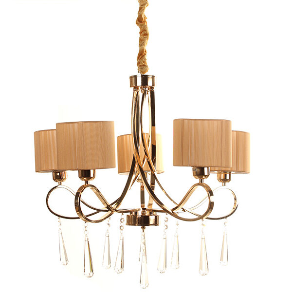 Φωτιστικό κρεμαστό 5 Χ Ε27 Φ68Χ60 εκ. χρυσό με κρύσταλλα και καπέλα - KESKOR 2059/5 GD