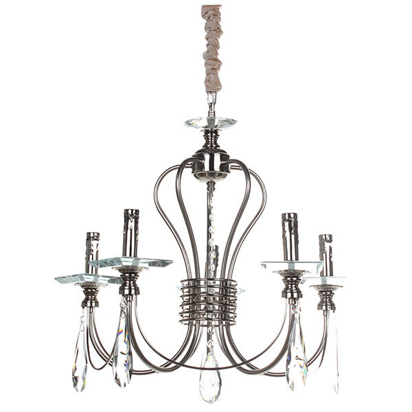 Φωτιστικό κρεμαστό 5 Χ Ε14 Φ56Χ50 εκ. νίκελ ματ με κρύσταλλα - KESKOR 8986/5