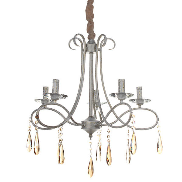 Φωτιστικό κρεμαστό 5 Χ Ε14 Φ60Χ60 εκ. πατίνα λευκό χρυσό με κρύσταλλα - KESKOR 89640/5