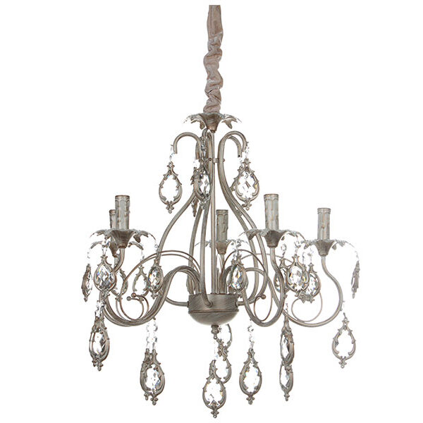 Φωτιστικό κρεμαστό 5 Χ Ε14 Φ54Χ59 εκ. πατίνα μπεζ χρυσό με κρύσταλλα - KESKOR 8972/5