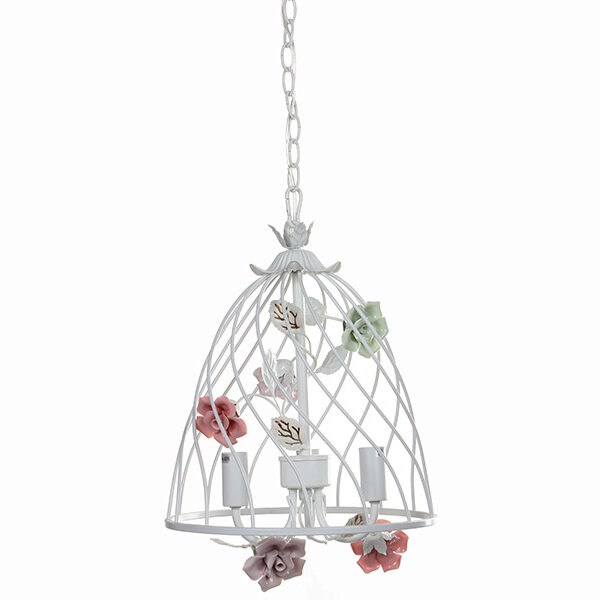 Φωτιστικό κρεμαστό 3 Χ Ε14 Φ31Χ40 εκ. χρ. Λευκό με τριαντάφυλλα - KESKOR 1256/3