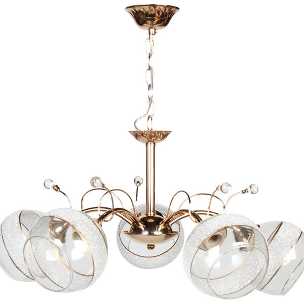 Φωτιστικό κρεμαστό 5 Χ Ε27 Φ58Χ26 εκ. χρυσό με γυαλιά - KESKOR 6610/5