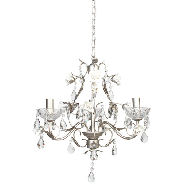 Φωτιστικό κρεμαστό 3 Χ Ε14 Φ50Χ50 εκ. Σαμπανί με κρύσταλλα και τριαντάφυλλα - KESKOR AT0876/3