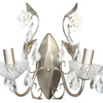 Απλίκα τοίχου μεταλλική 2 X Ε14 34Χ20Χ35 εκ. σαμπανί με κρύσταλλα και τριαντάφυλλα - KESKOR W0876/2