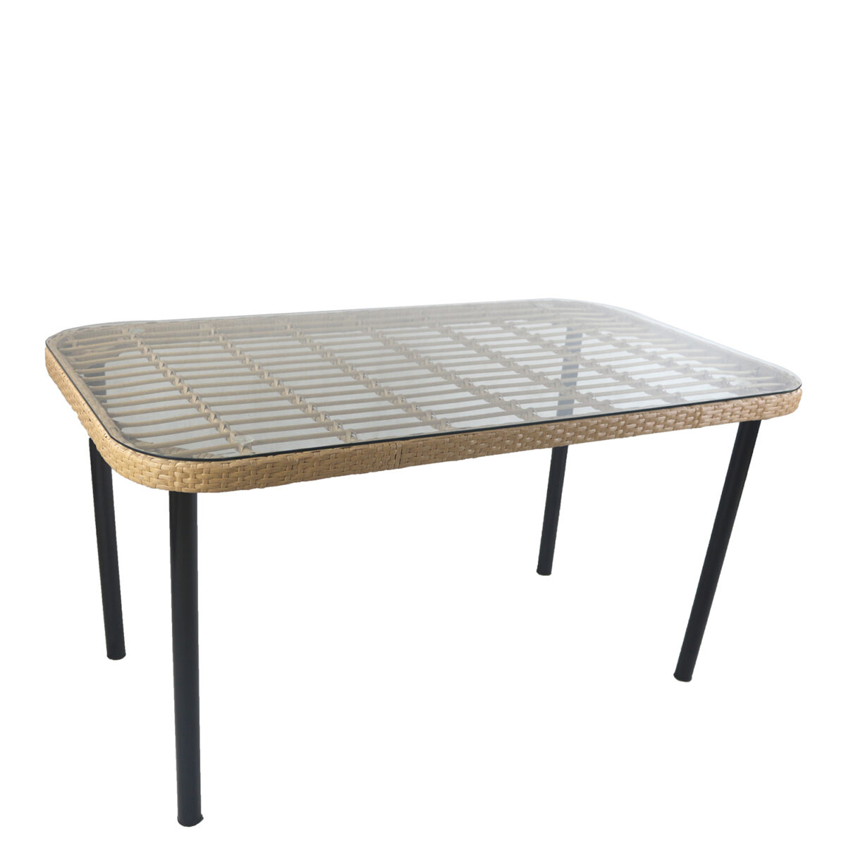 Τραπέζι Κήπου ArteLibre AMPIUS Φυσικό/Μαύρο Μέταλλο/Rattan/Γυαλί 160x90x73cm - Image 2