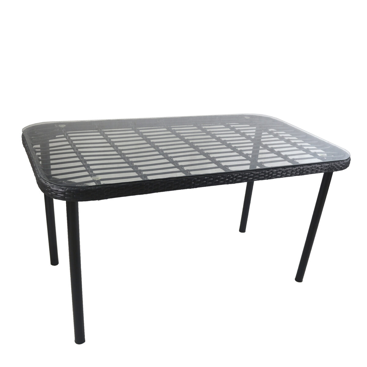 Τραπέζι Κήπου ArteLibre AMPLAS Μαύρο Μέταλλο/Rattan/Γυαλί 140x80x73cm - Image 2
