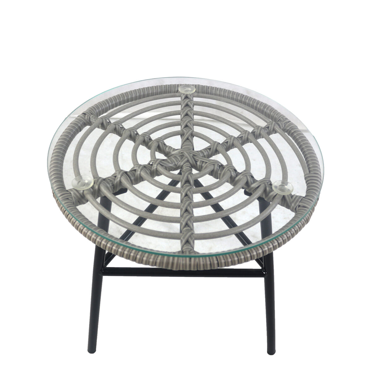 Τραπέζι Κήπου ArteLibre ARELLIUS Γκρι/Μαύρο Μέταλλο/Rattan/Γυαλί 45x45x46cm - Image 2