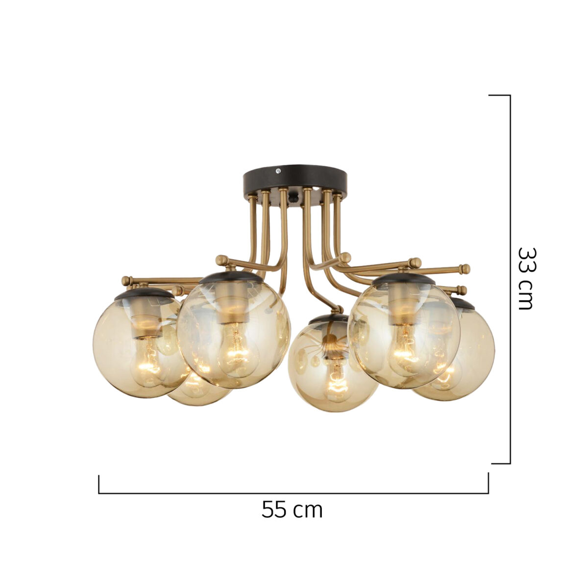 Φωτιστικό Οροφής ArteLibre NORMA Εξάφωτο Χρυσό/Μελί Μέταλλο/Γυαλί 55x33cm - Image 2