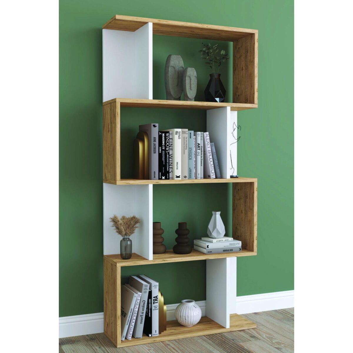 Βιβλιοθήκη ArteLibre CHIUMBO Δρυς/Λευκό Μοριοσανίδα 72x22x147cm - Image 2