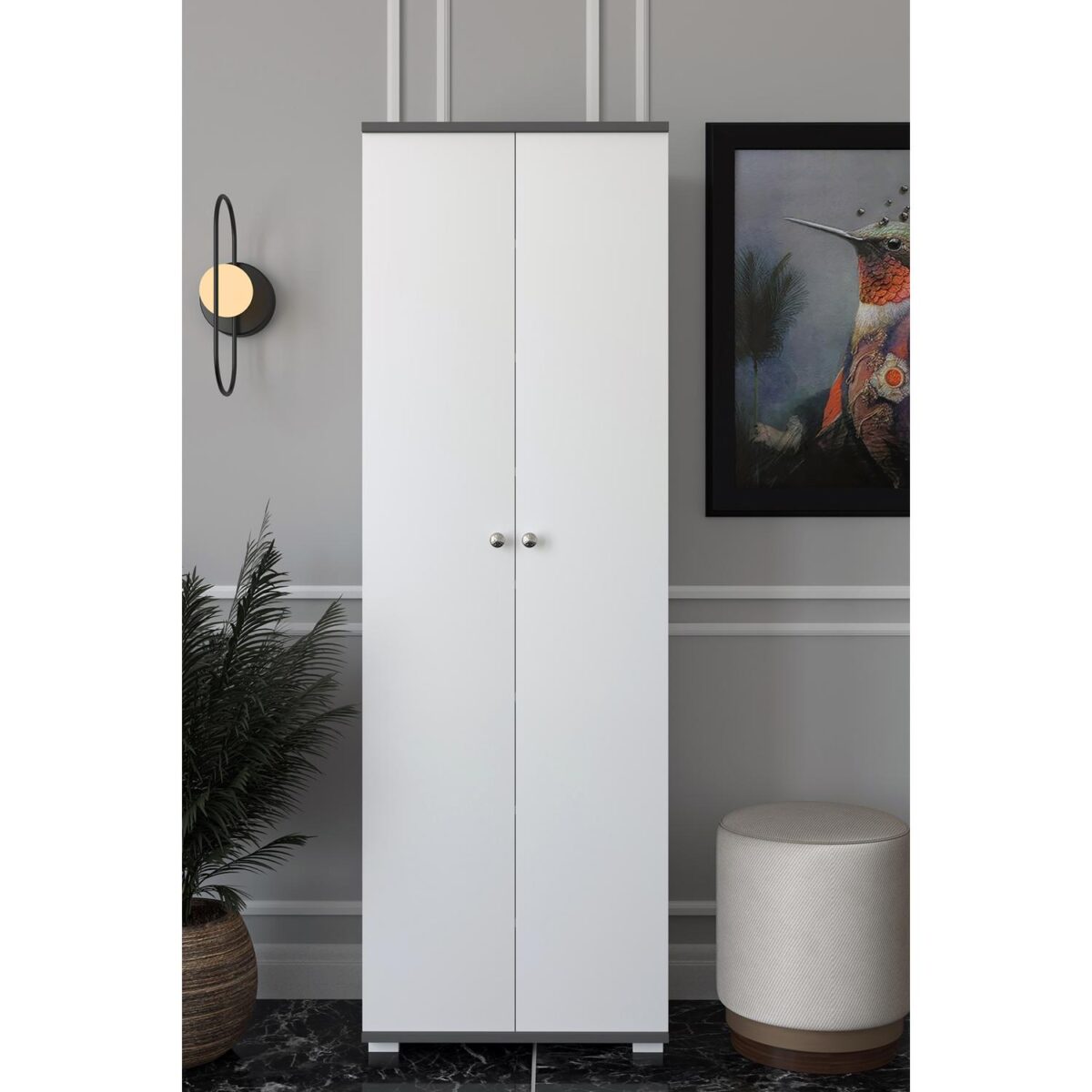Ντουλάπι ArteLibre ROSELINE Λευκό/Ανθρακί Μοριοσανίδα 50x30x183cm - Image 2
