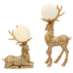 Διακοσμητικά polyresin τεμ 2 14Χ8Χ30 εκ. - 16Χ8Χ21 εκ. Ελάφια χρυσά με φωτιζόμενη μπάλα - KESKOR 69595