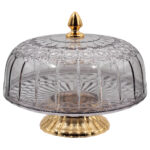 Τουρτιέρα - πιατέλα πλαστική κολωνάτη με καπάκι Φ31Χ25 εκ. φιμέ με χρυσό - KESKOR 42647-1