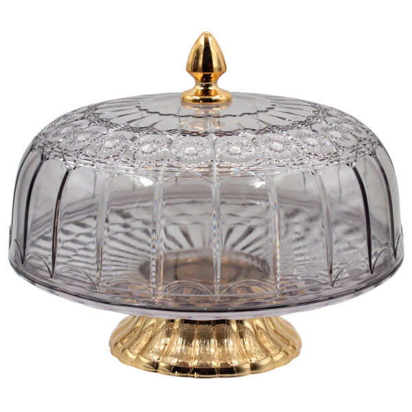 Τουρτιέρα - πιατέλα πλαστική κολωνάτη με καπάκι Φ31Χ25 εκ. φιμέ με χρυσό - KESKOR 42647-1